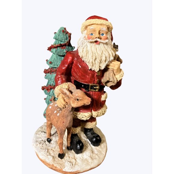 Youngs Christmas Santa Figurine With Deer and Tree - Picture 3 of 14